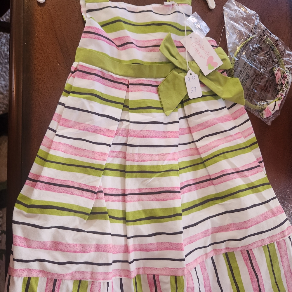 Girls Striped Sundress with Lime Bow - Kids Dresses Casual - Picture 6 of 6